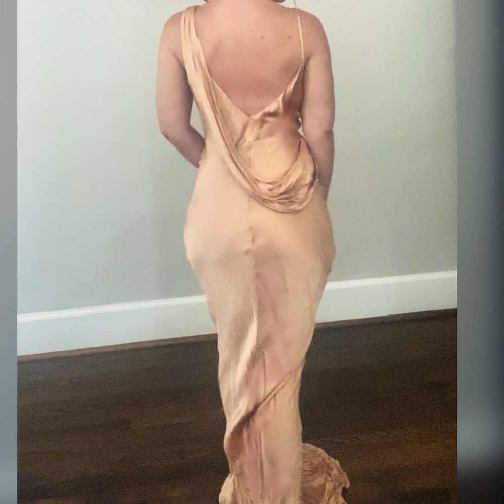 Rose gold satin sleek fitted evening gown, formal dress or gala gown - Picture 3 of 4